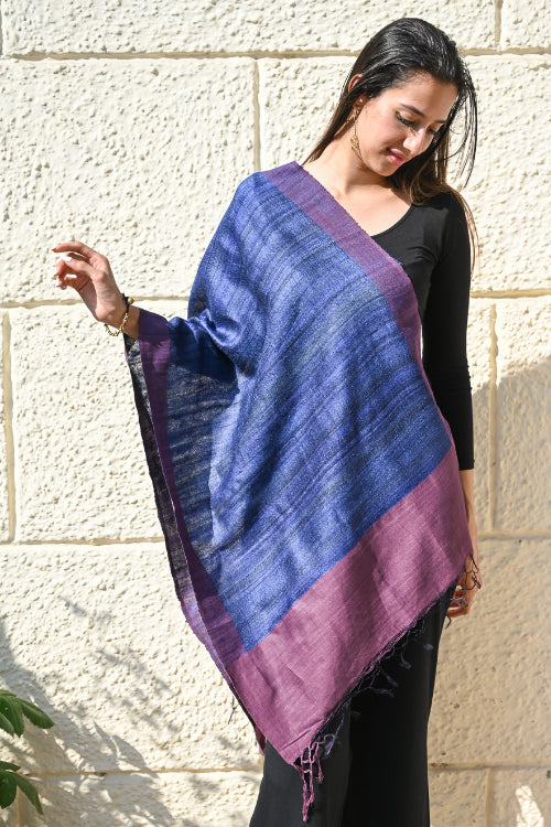 The ICH Exclusive Bhagalpur Tussar Silk Stole - Midnight Iris