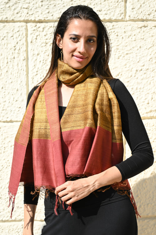 The ICH Exclusive Bhagalpur Tussar Silk Stole - Palash Drift