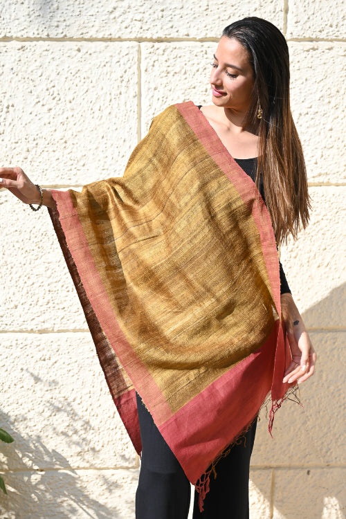 The ICH Exclusive Bhagalpur Tussar Silk Stole - Palash Drift