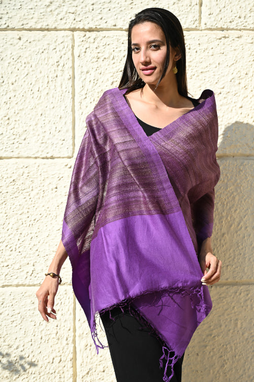 The ICH Exclusive Bhagalpur Tussar Silk Stole - Velvet Nocturne