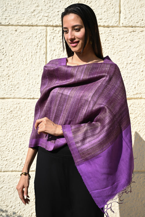 The ICH Exclusive Bhagalpur Tussar Silk Stole - Velvet Nocturne