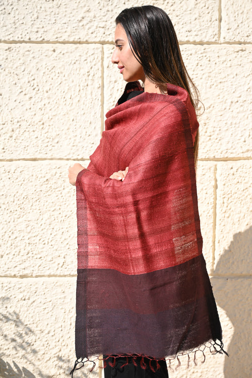 The ICH Exclusive Bhagalpur Tussar Silk Stole - Garnet Dusk