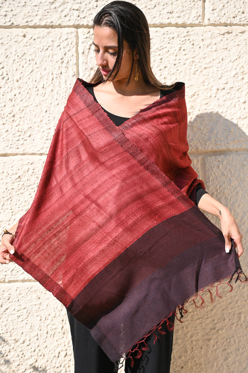 The ICH Exclusive Bhagalpur Tussar Silk Stole - Garnet Dusk