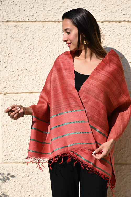 The ICH Exclusive Bhagalpur Tussar Silk Stole - Coral Sea
