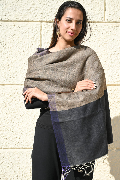 The ICH Exclusive Bhagalpur Tussar Silk Stole - Black Sea