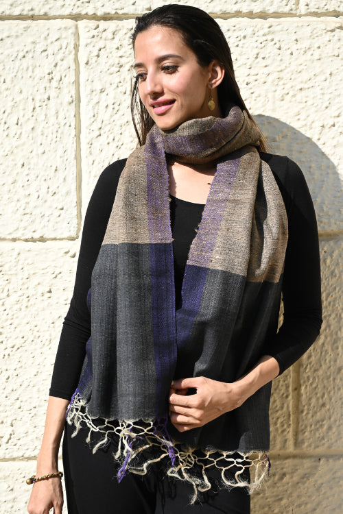The ICH Exclusive Bhagalpur Tussar Silk Stole - Black Sea