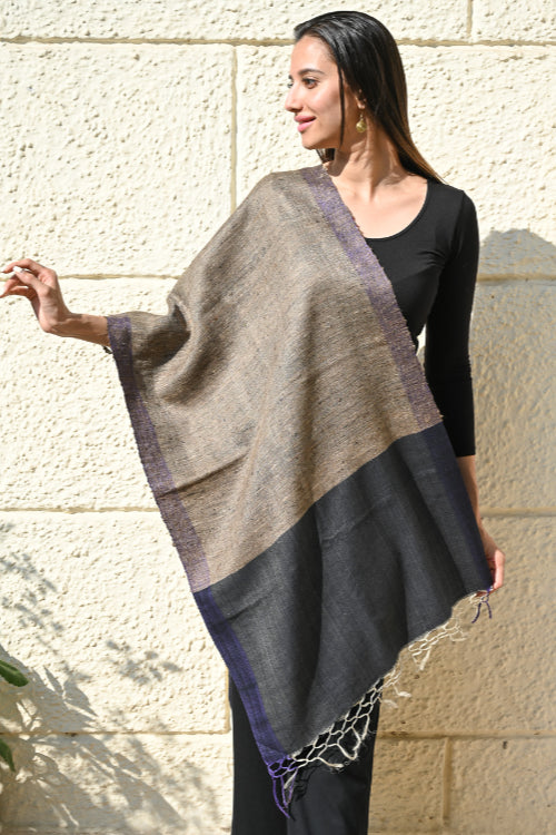 The ICH Exclusive Bhagalpur Tussar Silk Stole - Black Sea