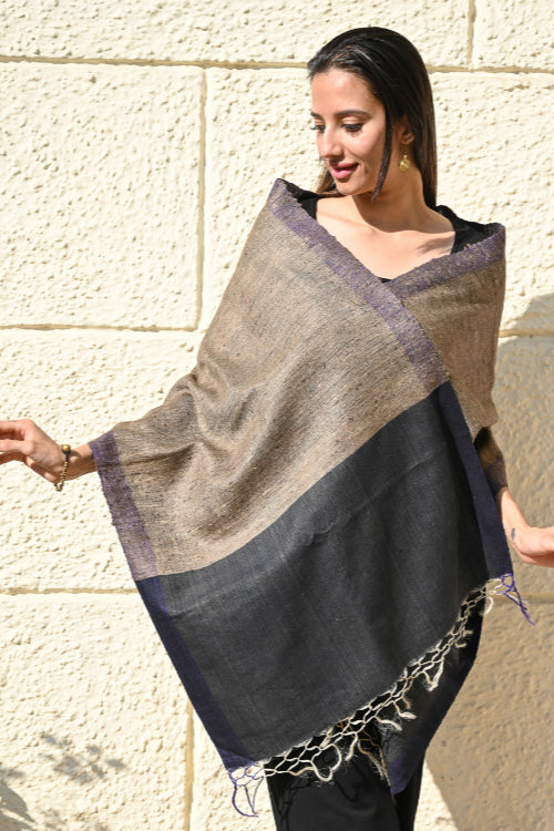 The ICH Exclusive Bhagalpur Tussar Silk Stole - Black Sea