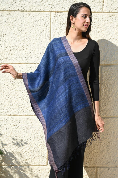 The ICH Exclusive Bhagalpur Tussar Silk Stole - Midnight Currents