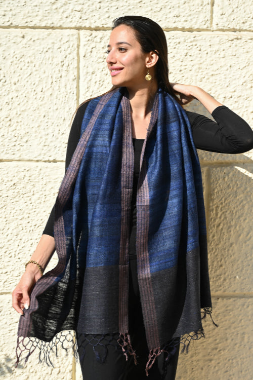 The ICH Exclusive Bhagalpur Tussar Silk Stole - Midnight Currents