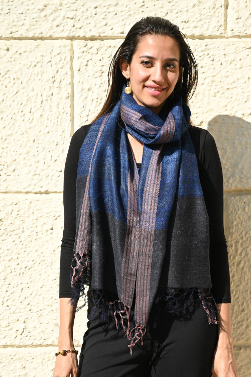 The ICH Exclusive Bhagalpur Tussar Silk Stole - Midnight Currents