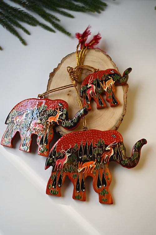 Kashmiri Art Xmas Decorations - Red Forest (Set Of 9)
