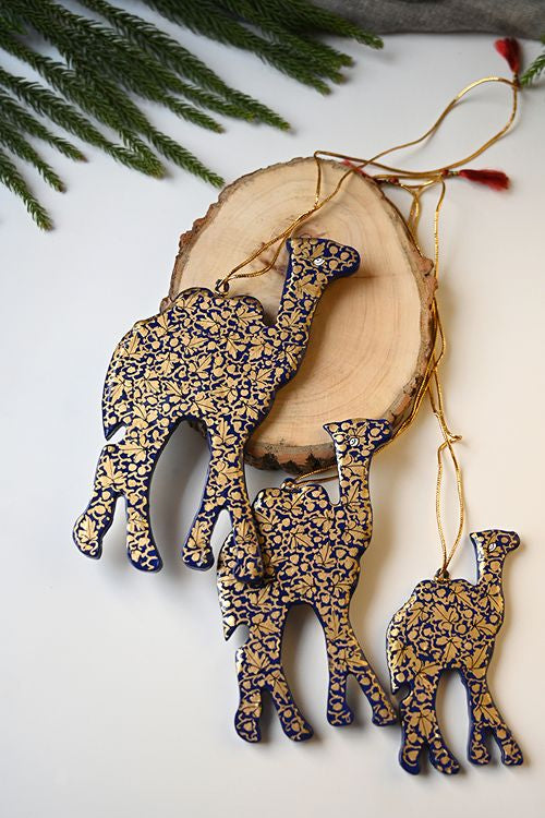 Kashmiri Art Xmas Decorations - Navy Chinar (Set Of 6)