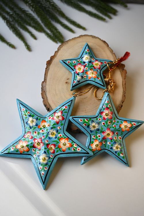 Kashmiri Art Xmas Decorations - Blue Medley (Set Of 9)