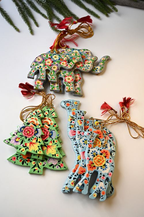 Kashmiri Art Xmas Decorations - Pastel Rhapsody(Set Of 9)