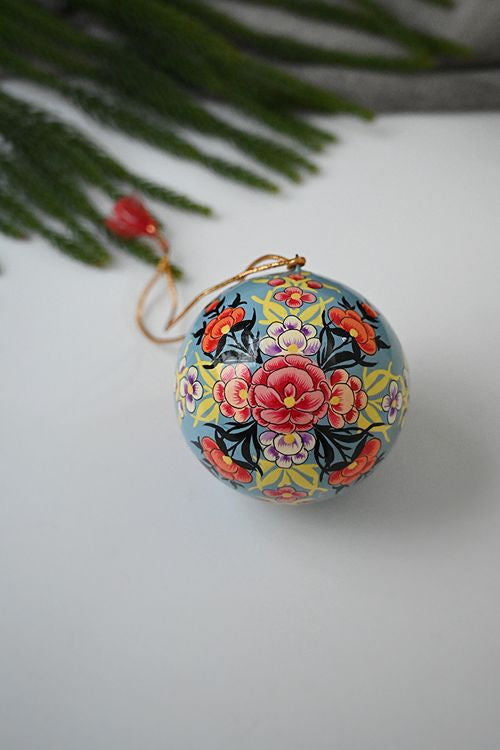 Kashmiri Art Xmas Decorations - Orange Florals (Set Of 13)