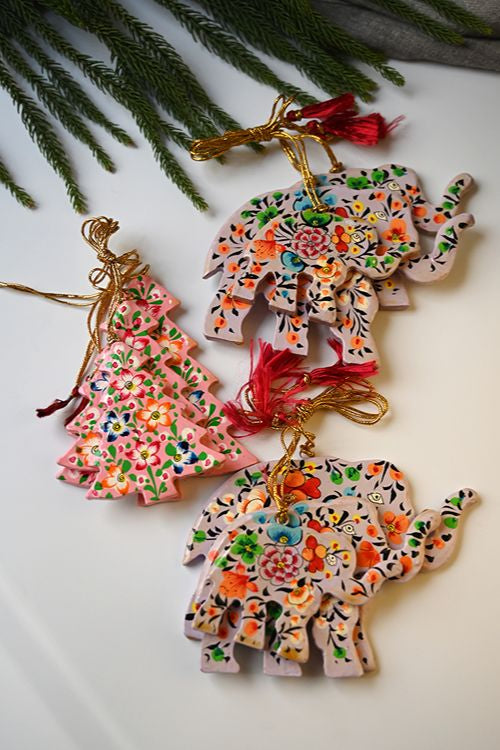 Kashmiri Art Xmas Decorations - Lavender Medley (Set Of 9)