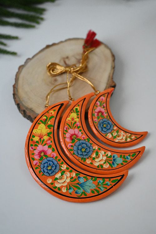 Kashmiri Art Xmas Decorations - Orange Florals (Set Of 13)