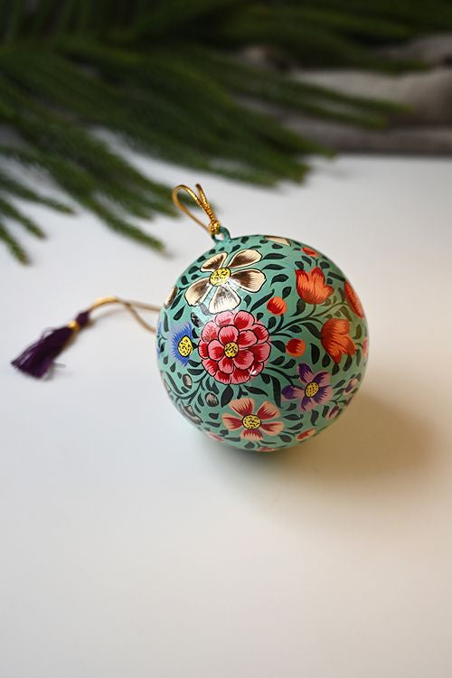 Kashmiri Art Xmas Decorations - Pink & Green Medley (Set Of 10)