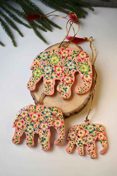Kashmiri Art Xmas Decorations - Pink & Green Medley (Set Of 10)