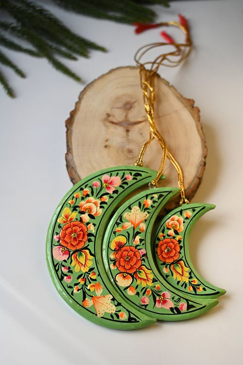 Kashmiri Art Xmas Decorations - Pink & Green Medley (Set Of 10)