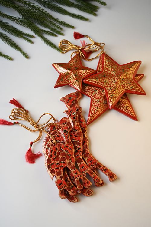 Kashmiri Art Xmas Decorations - Red Medley (Set Of 6)