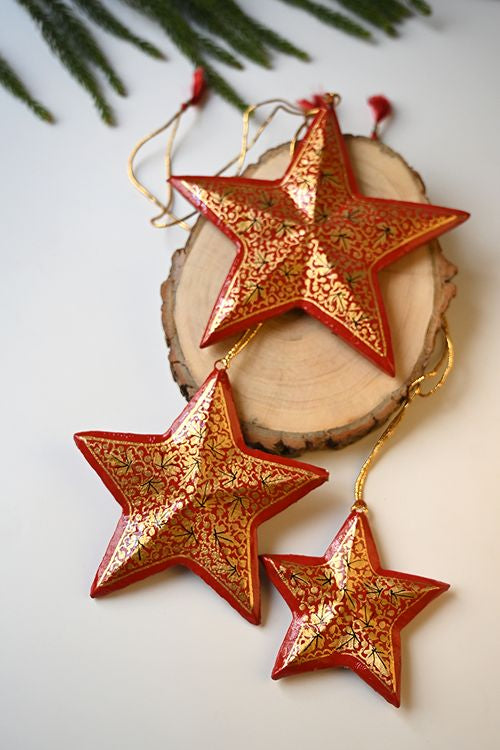 Kashmiri Art Xmas Decorations - Black & Gold Medley (Set Of 9)