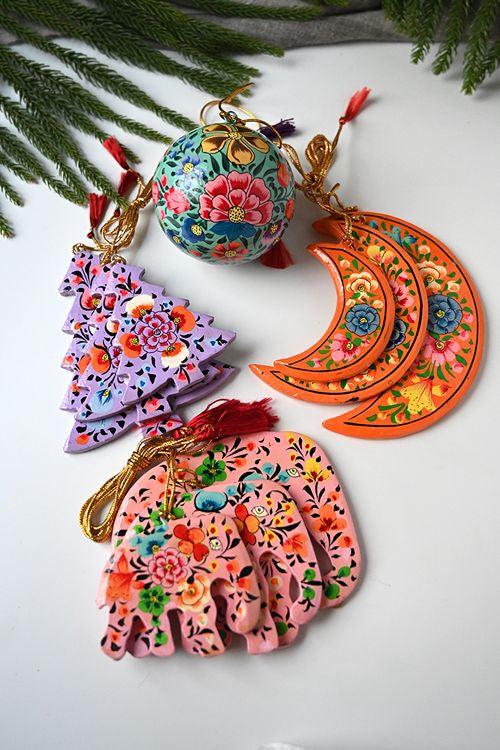 Kashmiri Art Xmas Decorations - Floral Medley (Set Of 10)