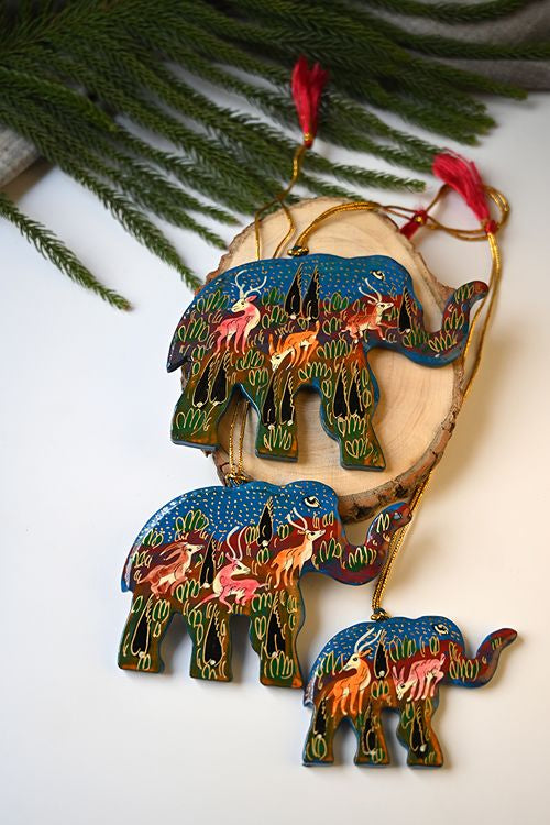 Kashmiri Art Xmas Decorations - Forest Rhapsody (Set Of 9)