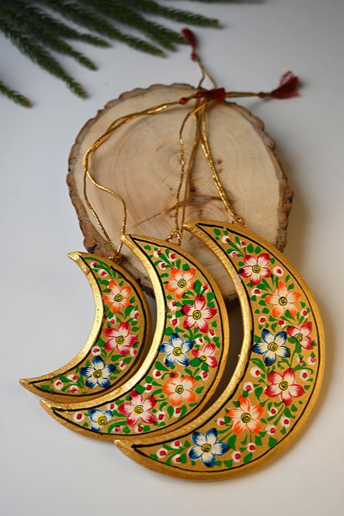 Kashmiri Art Xmas Decorations - Gold Stars (Set Of 9)
