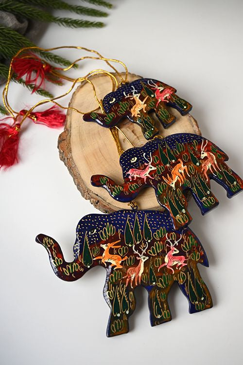 Kashmiri Art Xmas Decorations - Blue & Red Forests (Set Of 6)