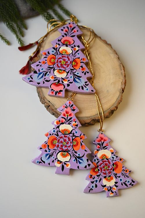 Kashmiri Art Xmas Decorations - Pink & Mauve Rhapsody (Set Of 12)