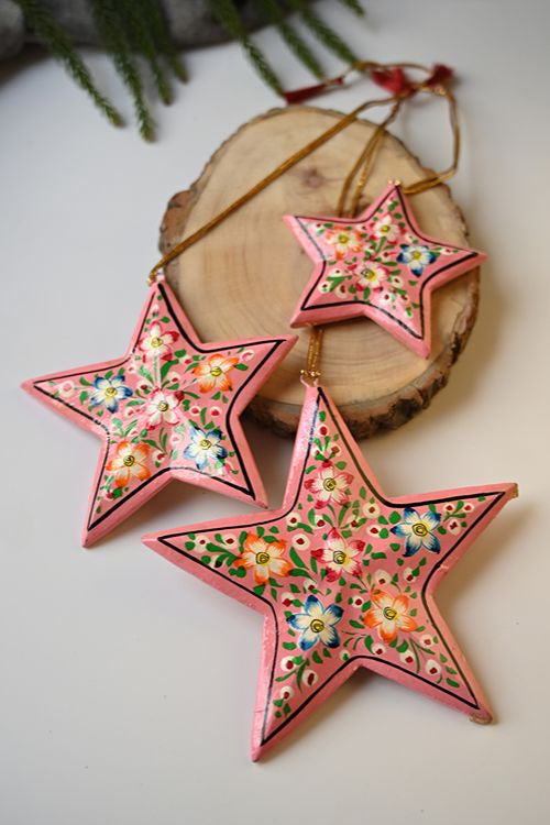 Kashmiri Art Xmas Decorations - Pink & Mauve Rhapsody (Set Of 12)