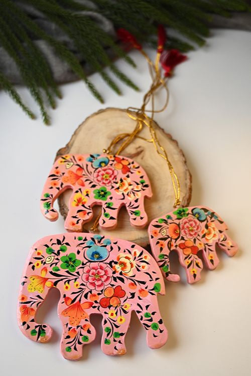 Kashmiri Art Xmas Decorations - Pink & Mauve Rhapsody (Set Of 12)