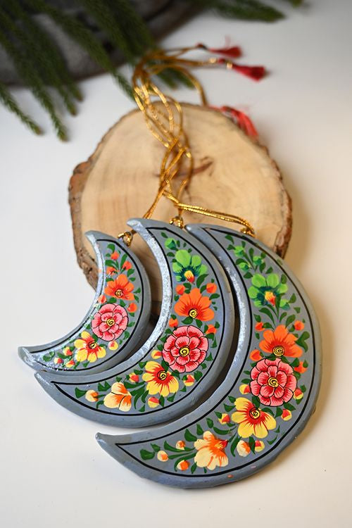 Kashmiri Art Xmas Decorations - Lavender & Green Medley (Set Of 9)