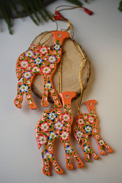 Kashmiri Art Xmas Decorations - Orange Flora (Set Of 9)