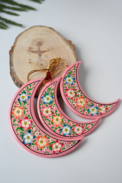 Kashmiri Art Xmas Decorations - Pink & Mauve Flora (Set Of 9)