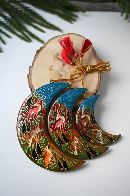 Kashmiri Art Xmas Decorations - Forest Wanderers (Set Of 9)
