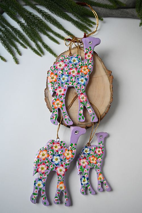 Kashmiri Art Xmas Decorations - Pink Flora (Set Of 9)