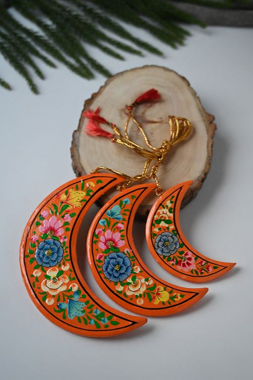 Kashmiri Art Xmas Decorations - Orange Flowers (Set Of 9)