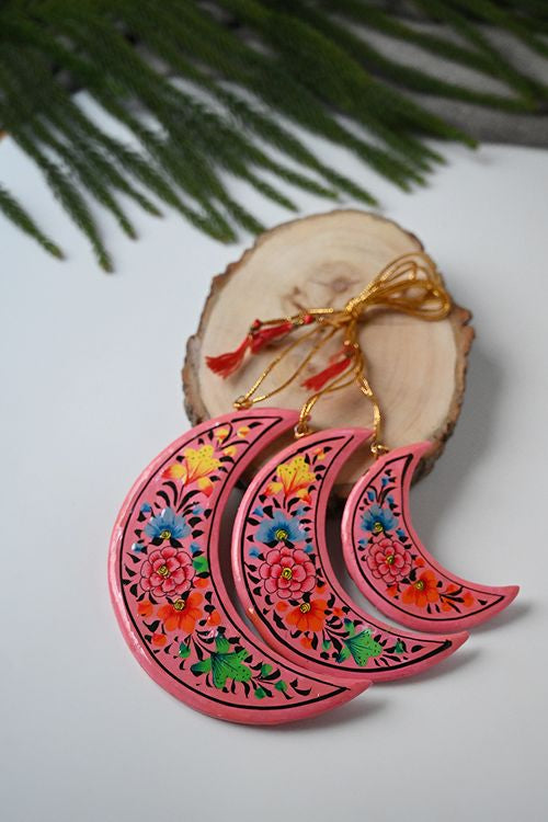 Kashmiri Art Xmas Decorations - Blue & Pink Florals (Set Of 9)