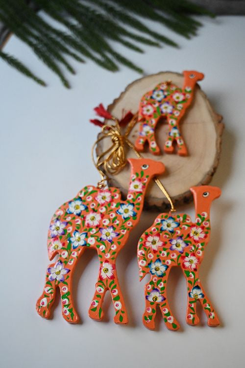 Kashmiri Art Xmas Decorations - Orange & Gold Flora (Set Of 9)