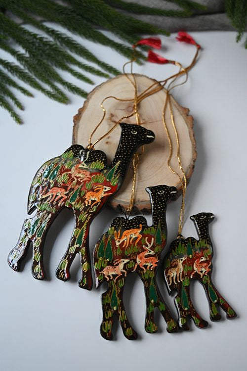 Kashmiri Art Xmas Decorations - Red Forests (Set Of 9)