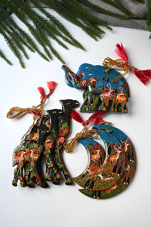 Kashmiri Art Xmas Decorations - Forest Wanderers (Set Of 9)