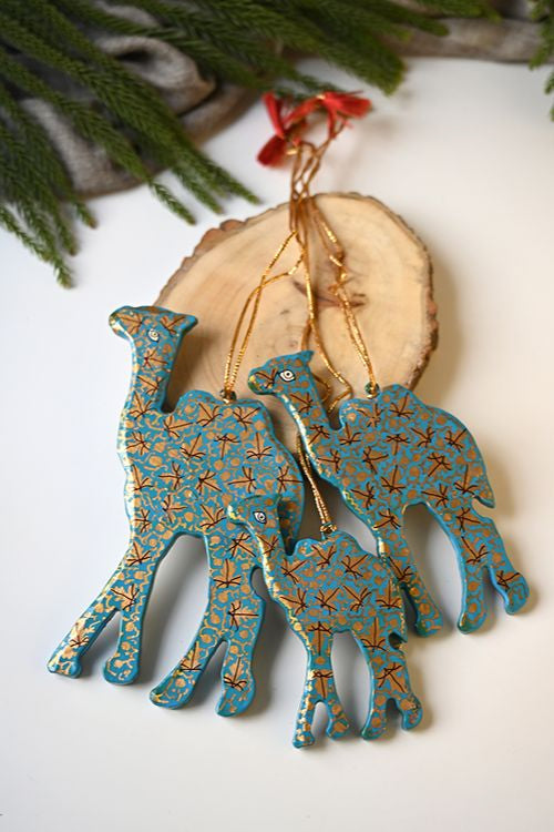 Kashmiri Art Xmas Decorations - Blue Rhapsody (Set Of 9)