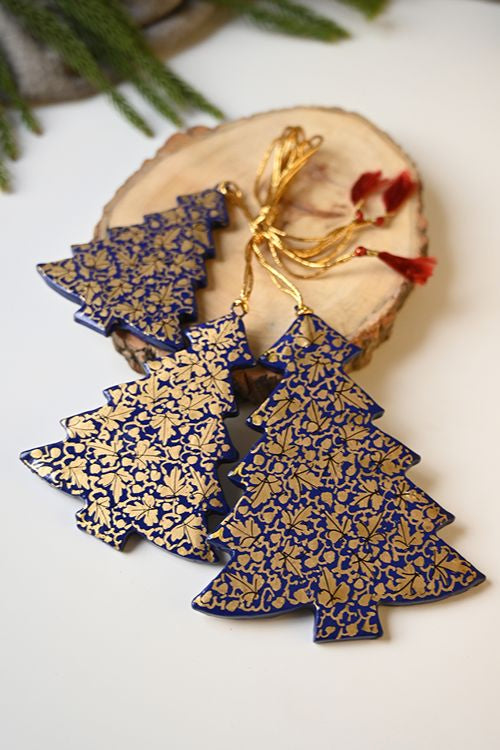 Kashmiri Art Xmas Decorations - Blue Rhapsody (Set Of 9)