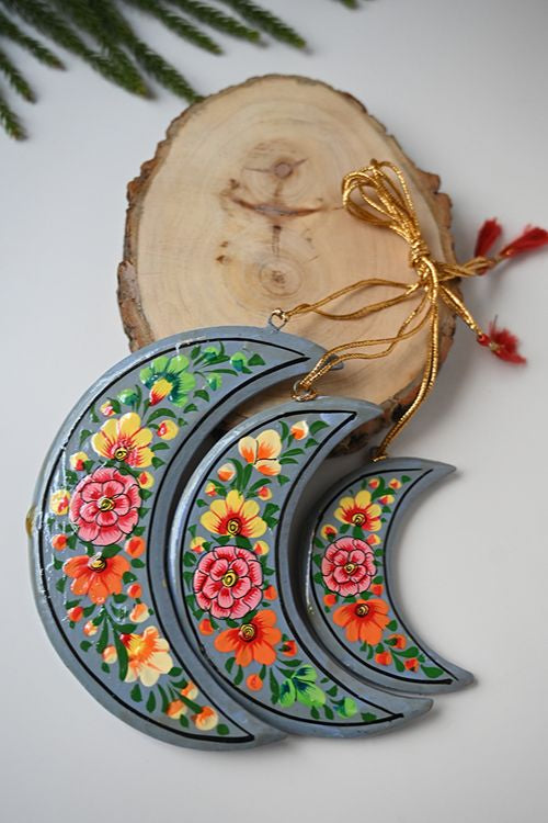 Kashmiri Art Xmas Decorations - Floral Themes (Set Of 9)