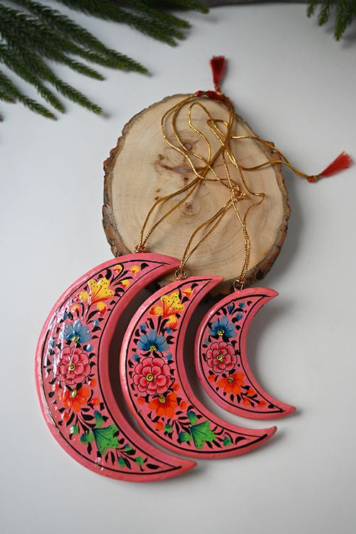 Kashmiri Art Xmas Decorations - Pink Floral Medley (Set Of 9)