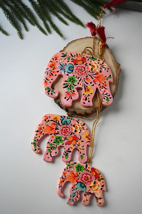 Kashmiri Art Xmas Decorations - Pink Floral Medley (Set Of 9)