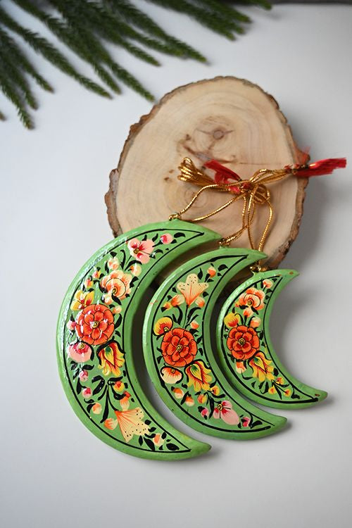 Kashmiri Art Xmas Decorations - Mauve & Green Flora (Set Of 10)